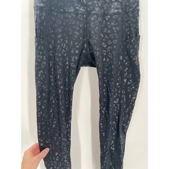 The Gym People Womens Black Leopard Print Leggings HIgh Waist Pockets Medium New - Picture 2 of 8